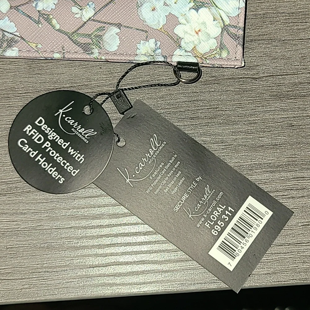 Floral Phone Wallet with Strap - Black and Pink